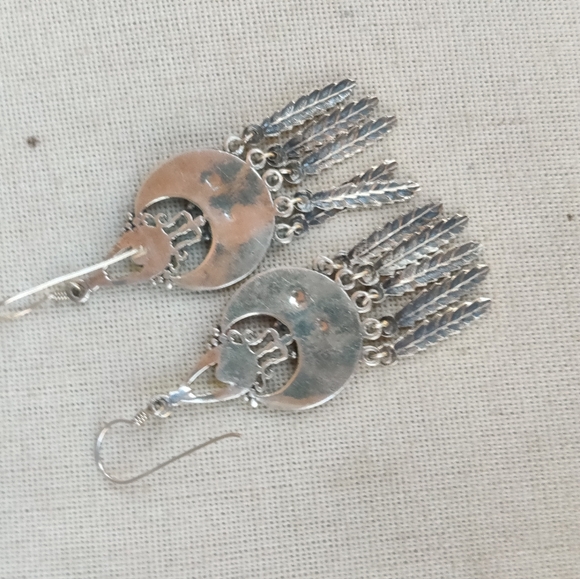 Vintage Sterling Zuni Native American  Turquoise Feather Earrings - Picture 3 of 7